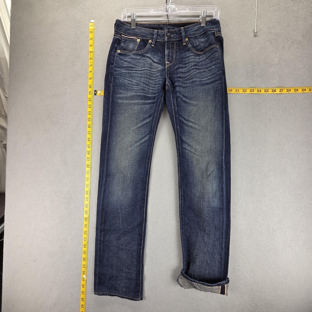 Levis Jeans Womens Blue Selvedge Slim Straight Medium‎ Wash Whiskers Fits 28x32